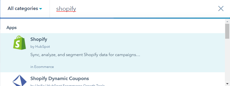 Searching Shopify in Marketplace